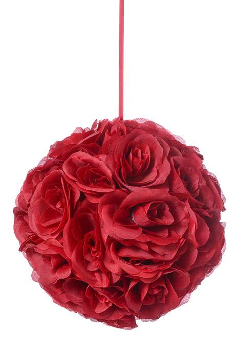 12&quot; Rose Ball W/ribbon Burgundy