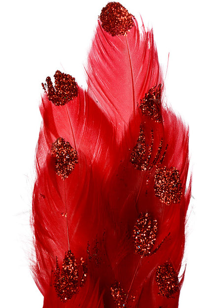 11" Glitter Peacock With Clip Red