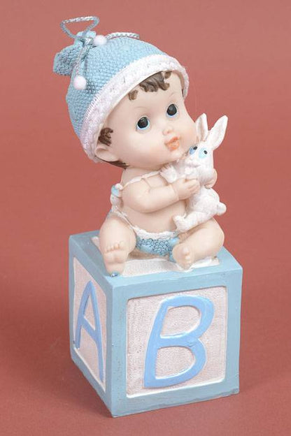 8.25" Baby Boy Sitting On The Block Blue