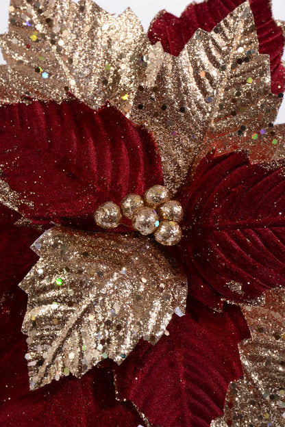 25" X 12" Poinsettia Stem Burgundy Gold