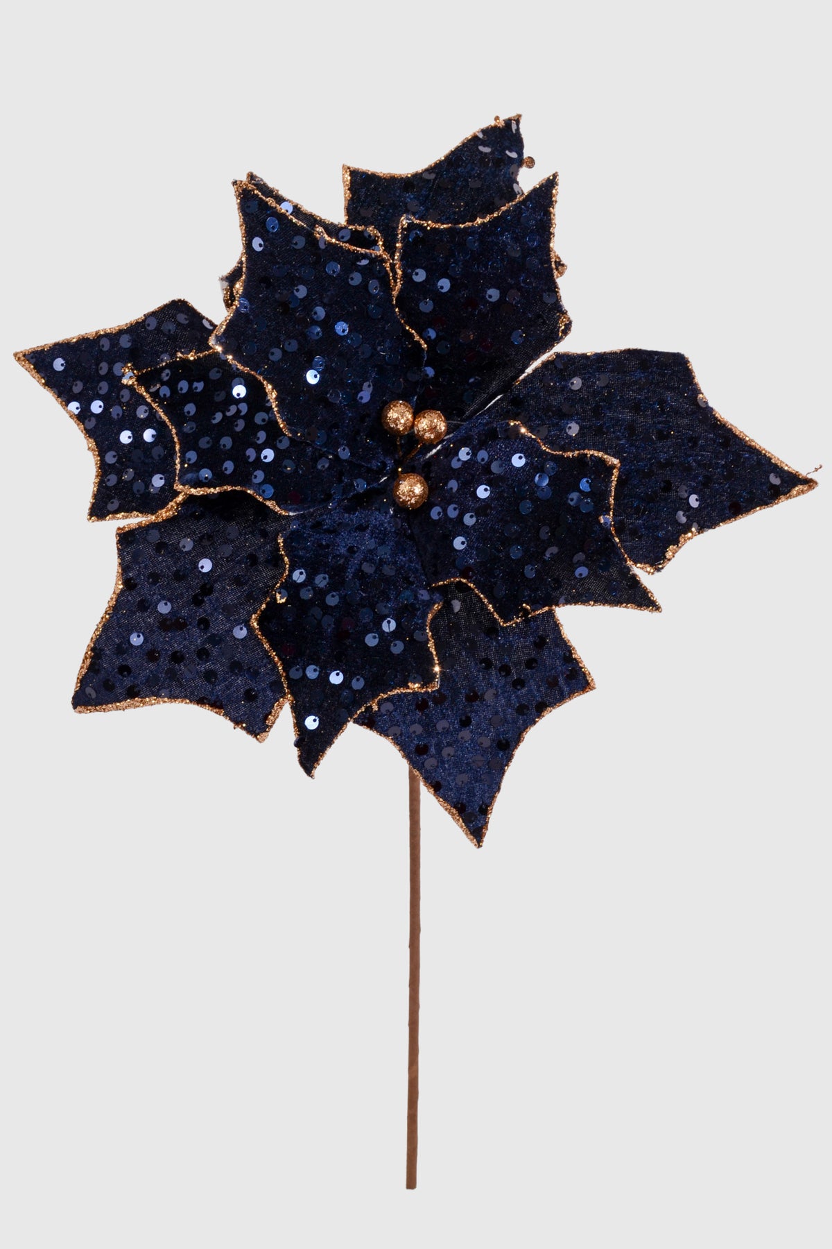 24" Sequin Poinsettia Stem Blue