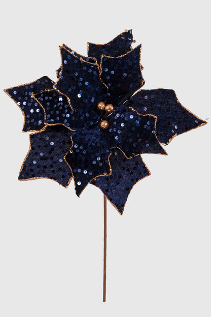 24" Sequin Poinsettia Stem Blue
