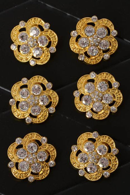 .90" Flower Ribbon Button Gold Pkg/6