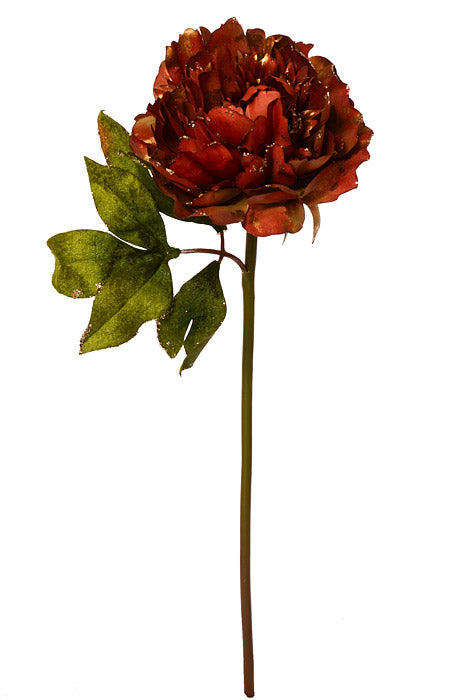 21" Glittered Peony Spray Copper