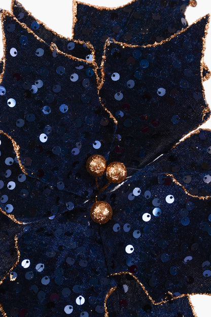 24" Sequin Poinsettia Stem Blue