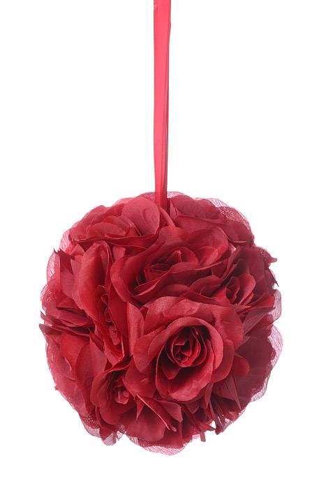 8&quot; Rose Ball W/ribbon Burgundy
