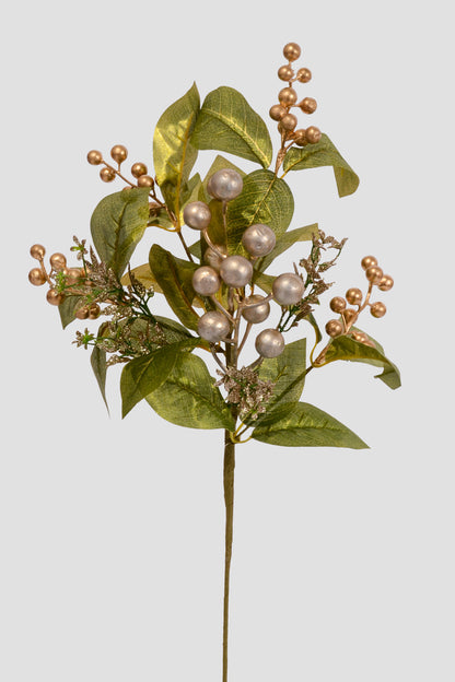 16" Bay Leaf and Berry Spray Gold