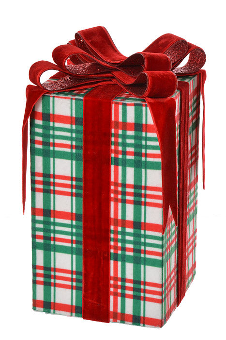 9" Plaid Package With Bow Ornament Red/Green/White