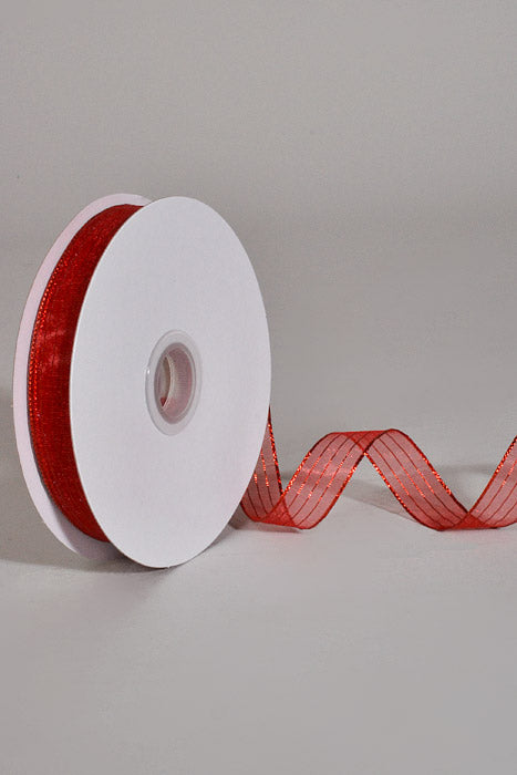 5/8" X 50Yds Metallic Pinstripe Sheer Ribbon Red
