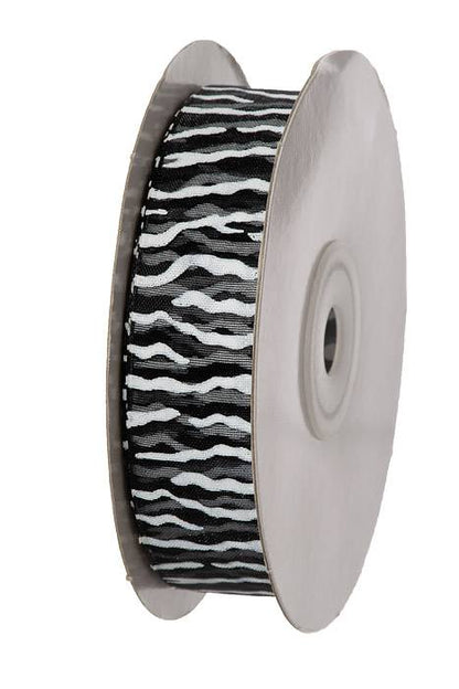 7/8" X 25yds Black Sheer W/white Zebra
