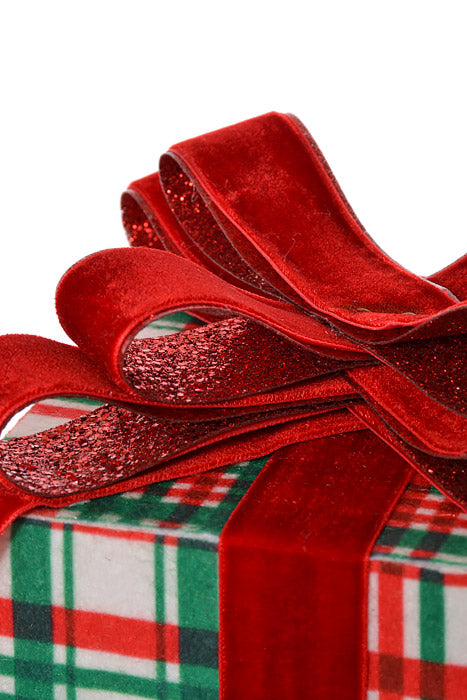 9" Plaid Package With Bow Ornament Red/Green/White