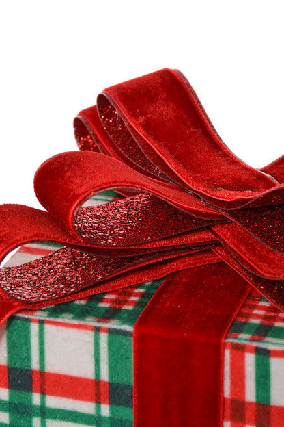 9" Plaid Package With Bow Ornament Red/Green/White