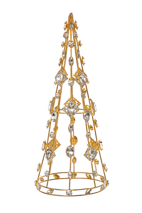11.5&quot; Jeweled Cone Topiary Gold Clear