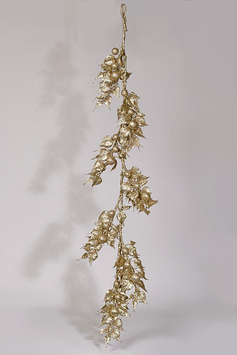 57" Glittered Aspen Leaf Ball Garland Champagne