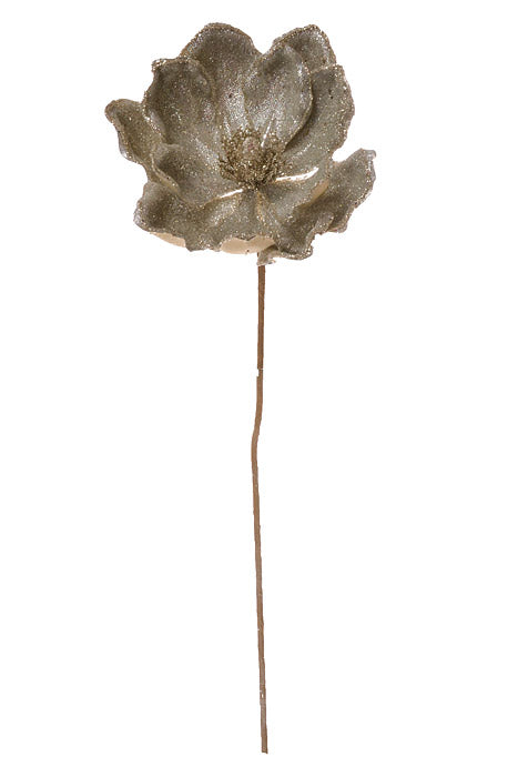 24" Micro Beaded/Sequin Magnolia Stem Platinum