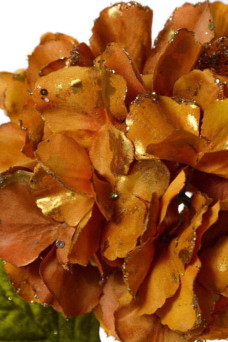 23" Glittered Hydrangea Spray Gold