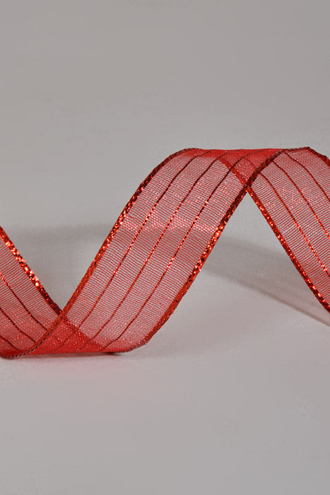 5/8" X 50Yds Metallic Pinstripe Sheer Ribbon Red