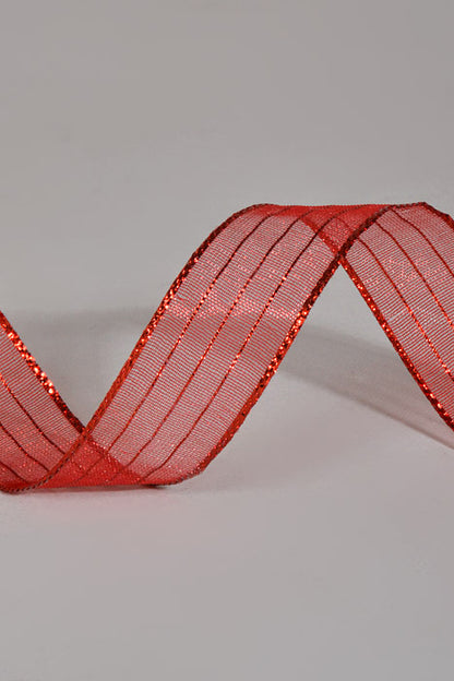 5/8" X 50Yds Metallic Pinstripe Sheer Ribbon Red