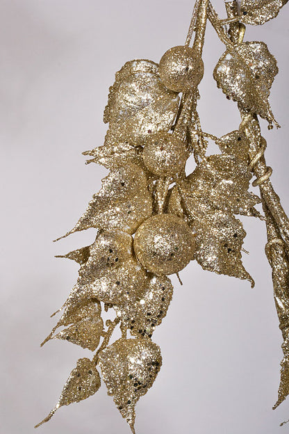 57" Glittered Aspen Leaf Ball Garland Champagne