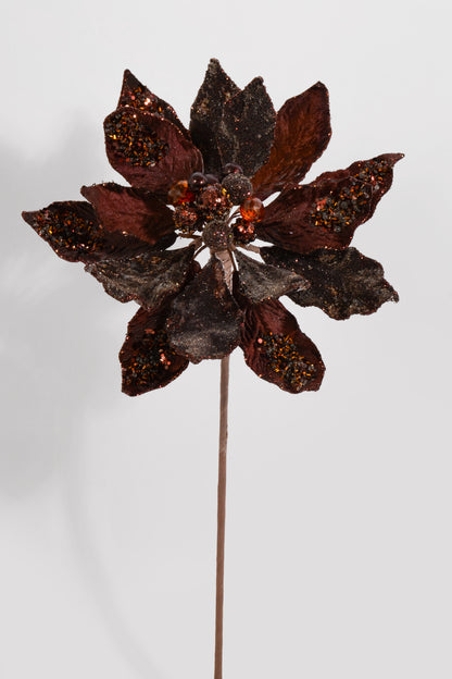 20" X 10.5" Jeweled Poinsettia Stem Chocolate