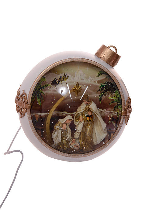 8" Led Battery Timer Spin Nativity Water Globe White/Bronze