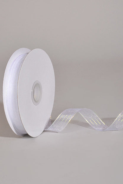 5/8" X 50Yds Metallic Pinstripe Sheer Ribbon White Iridescent