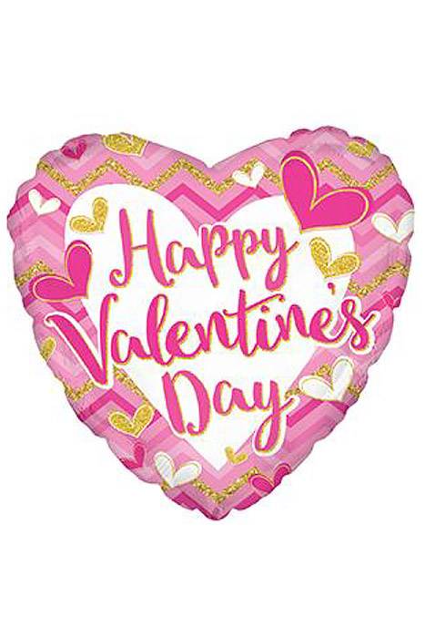 17" Happy Valentines Day Pink Cheveron Pkg/10