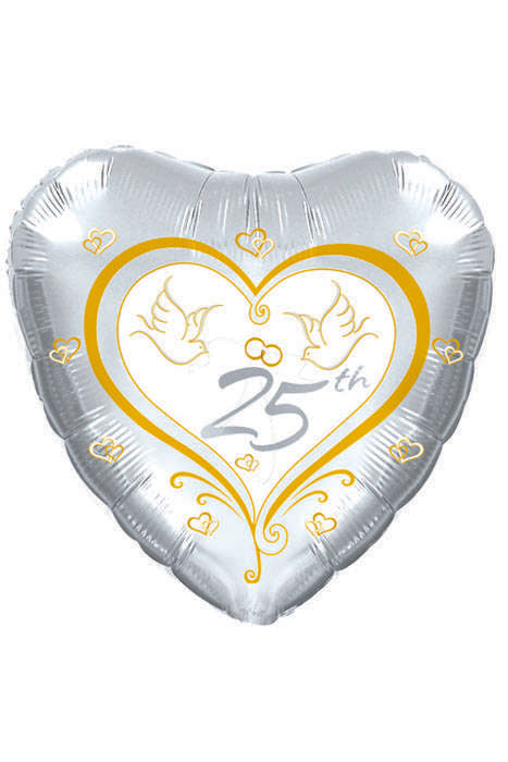 18" Heart Shaped Foil Balloon 25th Anniversary Silver/gold Pkg/10
