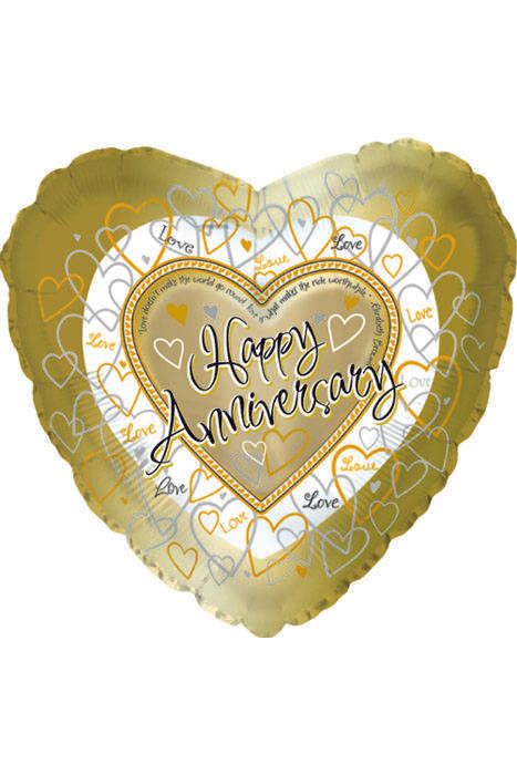 18" Heart Shaped Foil Balloon Anniversary Gold/silver Pkg/10