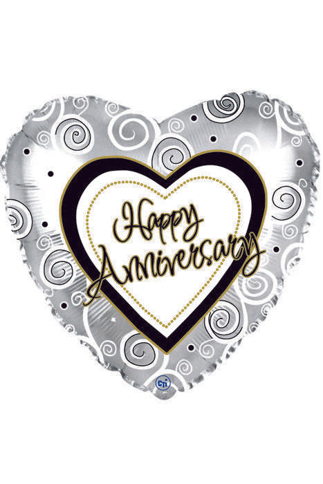 18" Heart Foil Balloon Happy Anniversary Pkg/10