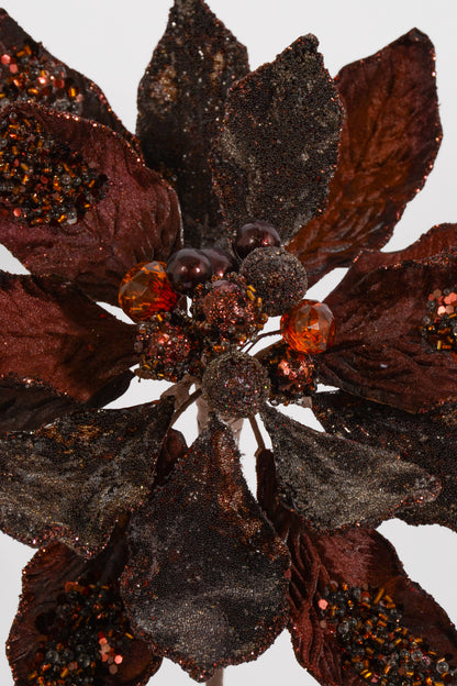 20" X 10.5" Jeweled Poinsettia Stem Chocolate