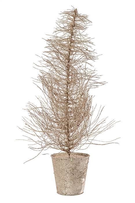 36" Potted Glitter/mica Hardneedle Pine Tree Gold