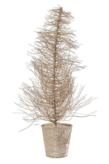 36" Potted Glitter/mica Hardneedle Pine Tree Gold