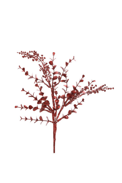 9.5"  Metallic Boxwood Pick Red