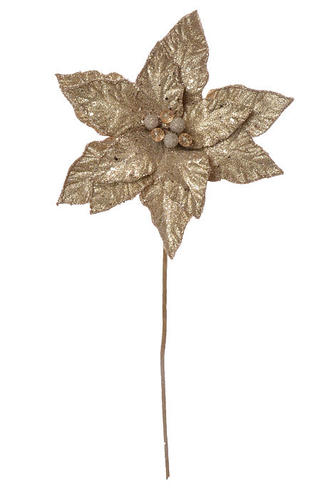 24" Micro Bead/Sequin Poinsettia Stem Champagne