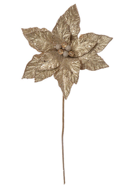 24" Micro Bead/Sequin Poinsettia Stem Champagne