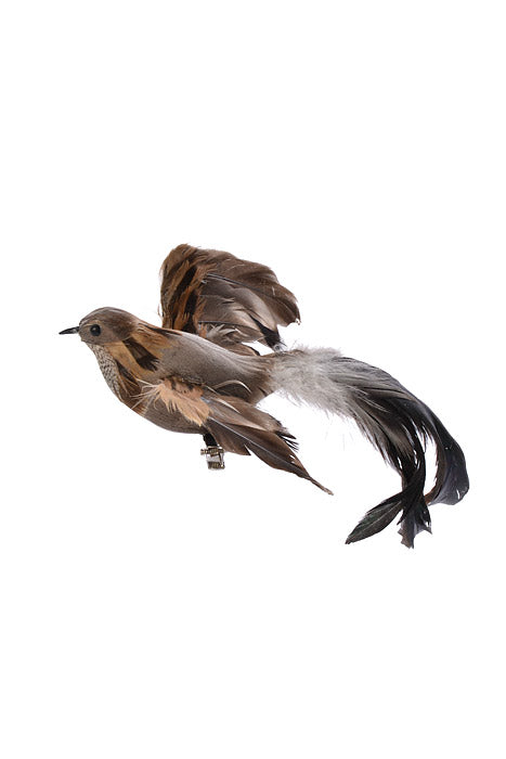 7.25" Bird With Clip Brown