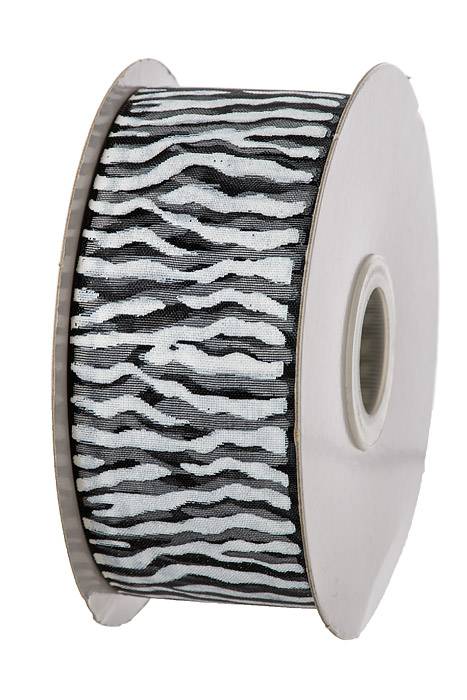 1.5" X 25yds White Zebra Print Ribbon