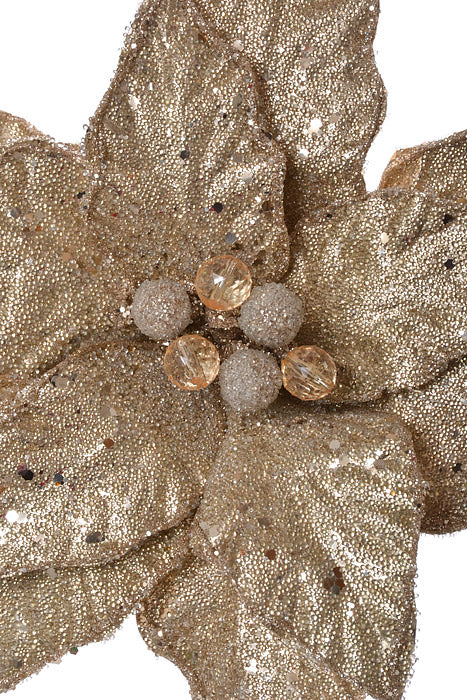 24" Micro Bead/Sequin Poinsettia Stem Champagne