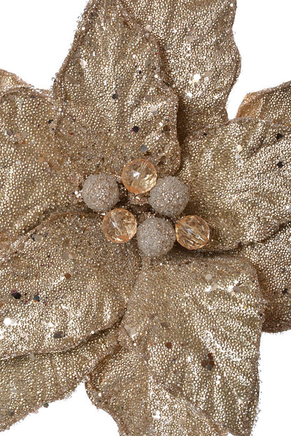 24" Micro Bead/Sequin Poinsettia Stem Champagne