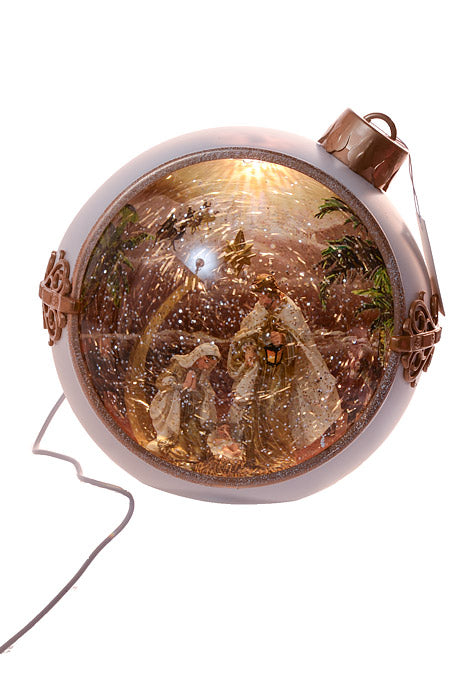 8" Led Battery Timer Spin Nativity Water Globe White/Bronze
