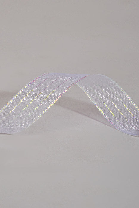 5/8" X 50Yds Metallic Pinstripe Sheer Ribbon White Iridescent