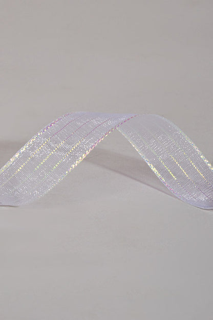 5/8" X 50Yds Metallic Pinstripe Sheer Ribbon White Iridescent