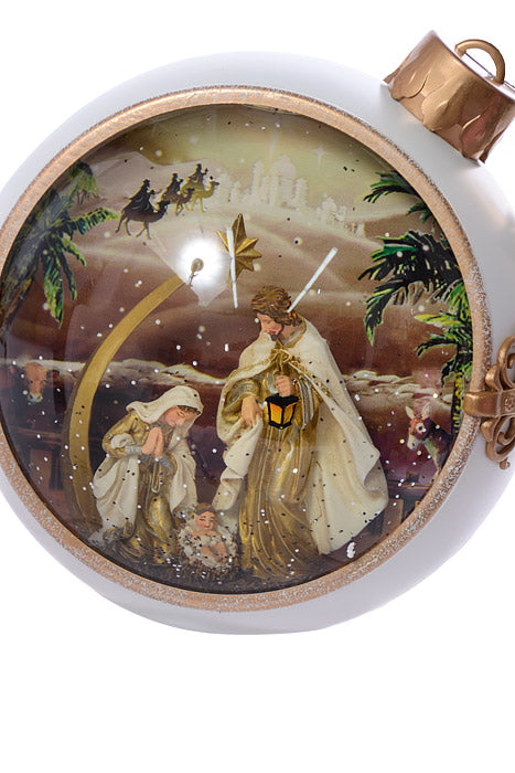 8" Led Battery Timer Spin Nativity Water Globe White/Bronze