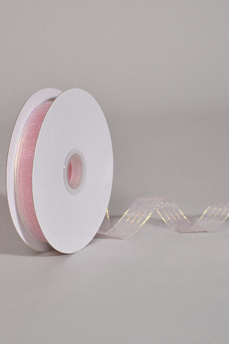 5/8" X 50Yds Metallic Pinstripe Sheer Ribbon Pink Iridescent