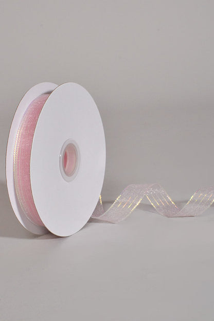 5/8" X 50Yds Metallic Pinstripe Sheer Ribbon Pink Iridescent