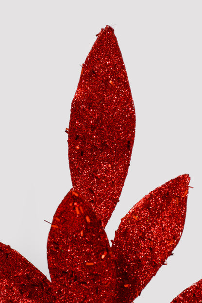 21" Glittered Sparkling Bay Leaf Spray Red