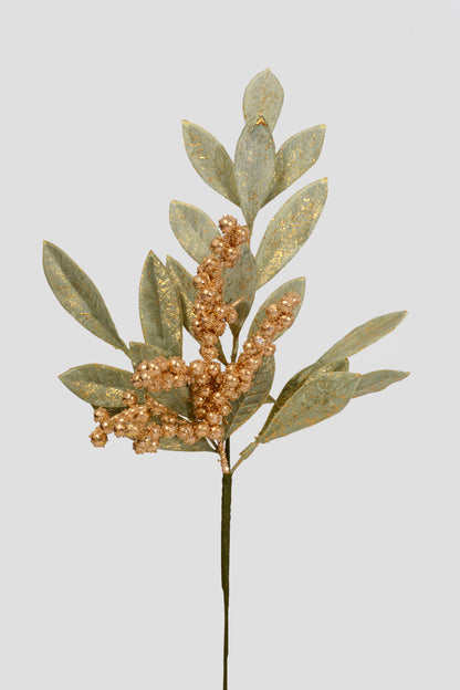 18" Gold Berry Bay Leaf Pick Matcha