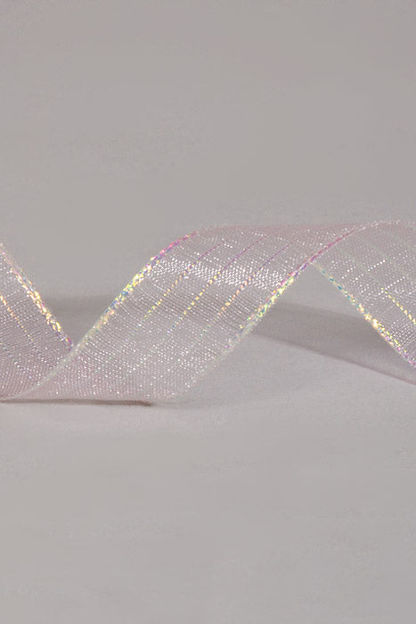 5/8" X 50Yds Metallic Pinstripe Sheer Ribbon Pink Iridescent