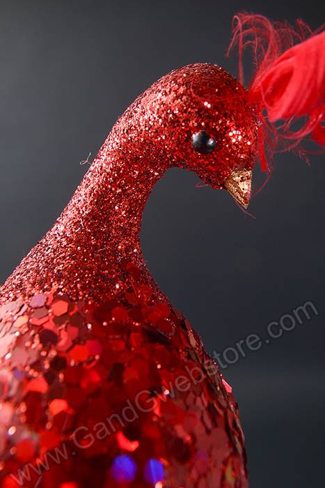 18" Glittered Peacock W/clip Red